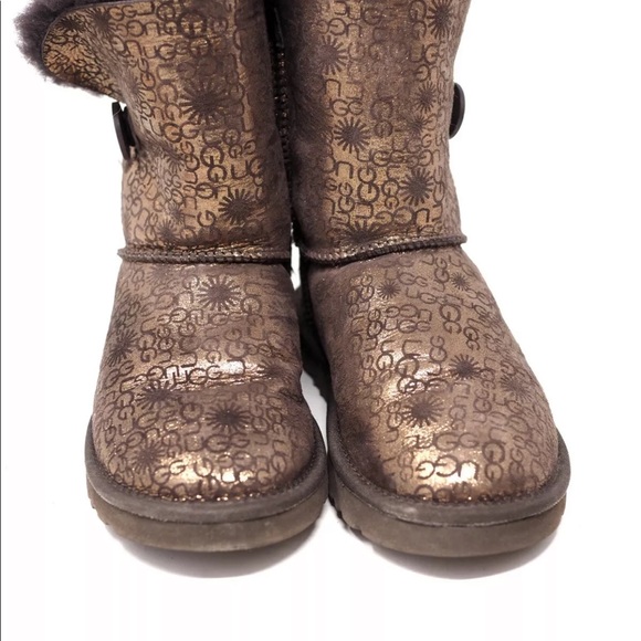 UGG Womens Size 5 Classic Short Mid 5809 Brown Gold Sparkly Glitter Winter Boots - Picture 3 of 12